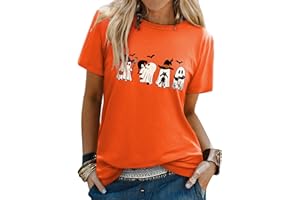 Yihelian T-Shirts Women Halloween Witch Brew Graphic Printing Top Ladies Short Sleeve Round Neck Blouse