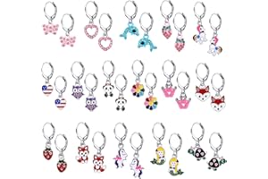 TOYSSA 16 Paires Boucle d'Oreille Enfant Fille Animaux Licorne Panda Tortue Renard Couronne Anti-Allergiques Boucle Doreilleavec Boite Cadeau Princesse Bijoux pour Petites Filles