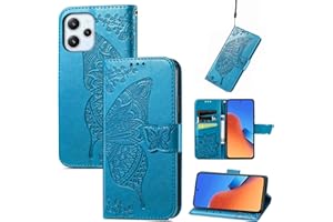 JIUNINE Funda para Xiaomi Redmi 12, Antigolpes Carcasa Libro con Tapa en Cuero Flip Case Cover con Dibujos de Mariposa, Cierre Magnético, Cartera y Soporte para Xiaomi Redmi 12, Azul