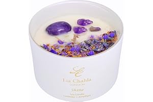 LIA CHAHLA LONDON Luxury ‘Shine’ Amethyst Crystal Candle - Anxiety Relief – Lavender Candle – Infused with Essential Oils – Candles Gifts for Women (Shine/Lavender - Amethyst, 6 Oz)