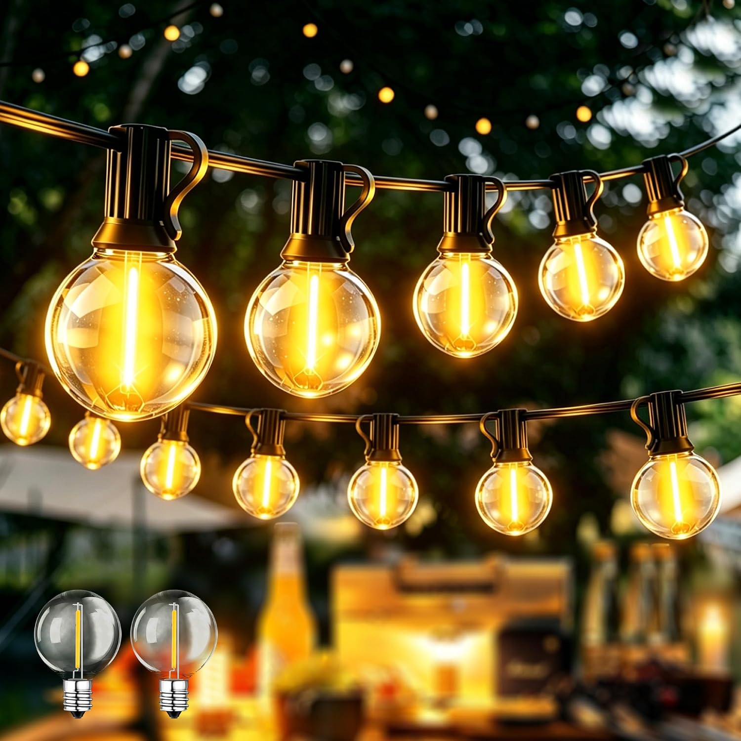 LED Guirlande Lumineuse Guinguette Exterieure, 15M Guirlande Guinguette Exterieur LED Ampoules IP44 Imperméable, Chaîne Lumiere Exterieur pour terrasse mariage Noël Pergola Balcon