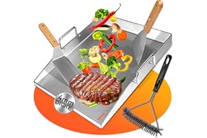 CENOVE 40 x 30 x 4 cm Plancha Plaque de cuisson, avec 2 spatules & Brosse pour barbecue, en acier inoxydable de 4 mm d'épaisseur, avec poignée amovible, Convient pour barbecue à gaz et barbecue à charbon