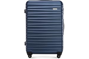 WITTCHEN Valigia da viaggio grande trolley check-in guscio rigido ABS 4 ruote piroettanti chiusura a combinazione maniglia telescopica Groove Line blu navy Ryanair/ITA Airways/easyJet/Wizz Air