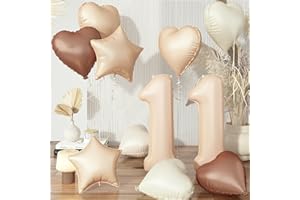 GOVPY Luftballon 11. Geburtstag für Mädchen, Nude Creme Folienballon 11 Neutraler Stern Herz Luftballons Deko, Ballons Zahl 11 Braun Beige Aprikose Helium für Frauen Hochzeit Valentinstag Party Dekoration