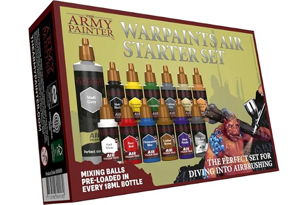 The Army Painter, Warpaints Air Starter Set,12 x 18 ml Peintures Acryliques Pré-diluées pour Aérographe, Y Compris 1 Métallique et Apprêt Gris - Airbrush Paint - Pour Peinture de Figurine Warhammer