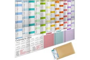 AEYAKA Calendario da Parete 2026 Grande Calendario Annuale A1 Planner con Panoramica delle Festività delle Settimane Piegato 57 cm x 87 cm italiano