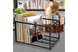 jxgzyy Vinyl Record Storage Holder With Wheels 19.68x13.77x12.99 inches Holds up to 100 LP CD Rack Movable Vinyl Record LP Organizer Album Holder Display Stand Metal Structure Black