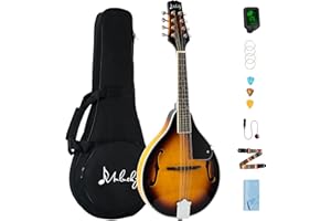 Mulucky A Style - Mandolino acustico a 8 corde con kit per principianti per adulti e bambini, custodia, accordatore, corda, plettri, colore: Sunburst