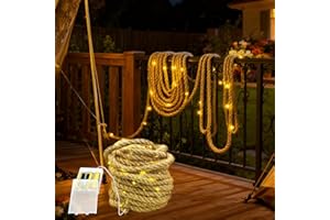 MEDOYOH 10M Rope Fairy Light Indoor of 200 LED, Hemp Rope String Lights Battery Power Rope Light Waterproof for Garden Patio Balcony Swing Trunk Decor