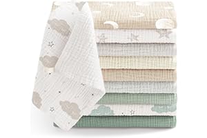 bearmoss Muslin Squares Cloths 100% Cotton Baby Burp Cloth 25x25CM Large Ultra-Absorbent Burp Cloth Soft Baby Face Towel for Newborn Baby Boy and Girl, 10Pack (Forest)