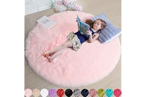 AMDREBIO Pink Round Rug for Bedroom,Fluffy Circle Rug 5'X5' for Kids Room,Furry Carpet for Teen Girls Room,Shaggy Throw Rug for Nursery Room,Fuzzy Plush Rug for Dorm,Pink Carpet,Cute Room Decor for Baby