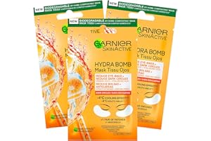 3x Garnier SkinActive Masque Contour des Yeux Anti-Fatigue au Jus d'Orange et à l'Acide Hyaluronique pour les Yeux Ternes et Fatigués - 3 Paquets de 1 Application