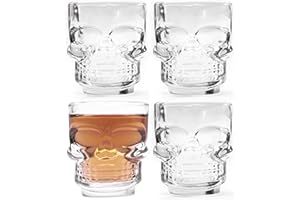 BYCO Set 4 Shot da 50gr Bicchieri Bicchierini Bicchiere in Vetro Skull con Teschio Messicano Cranio Quattro Pezzi per Whisky Vodka Liquore Rum Cocktail Grappa Birra Vino Bevande Analcoliche Cicchetto