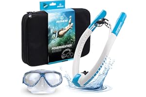 POWERBREATHER AMEO Beach Edition - l'innovation du Tuba - 100% air Frais, Pas de Respiration pendulaire grâce à la Technologie de Valve brevetée (Tuba avec Lunettes de plongée de Cressi)