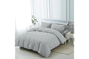 H HANSEL HOME Funda Nordica Cama 90 de 3 Piezas Transpirable Suave al Tacto 100% Microfibra, Funda Edredón 150x220cm, Bajera 90x200cm con 1 Funda de Almohada 50x110cm - Cuadrados Grises