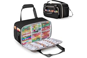 Prokva Marker Organizer Case Holding up to 216 Markers, Travel Marker Storage Bag Portable Marker Holder Bag with Shoulder Strap, Foil Liner for Easy Wipe Clean, Black