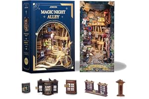 STRUCWOOD Magic Book Nook Kit 3D Wooden Puzzle for Adults Decorative Bookend Stand Book Nook Bookshelf Insert Bookcase Toy for Teenagers Gift Model Kits (Magic Night Alley)