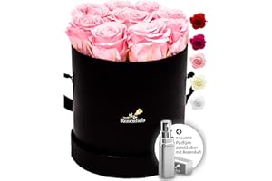 Rosenlieb Rosenbox mit 9 Infinity Rosen (3 Jahre haltbar) | Echte konservierte Blumen | Flowerbox Inkl. Grußkarte| Blumenbox Geschenk Box für Frau Frauen Freundin Weihnachten (Medi Bella Schwarz Rosa)