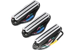 Musiclily Pro ST-DPHA Alnico 5 Dual Single Coil Sized Humbucker Super Distortion Neck Middle Bridge Pickups Set for Strat Style Electric Guitar, White Body Black Rail