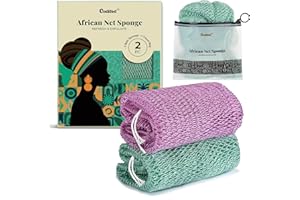 CORATED 2 pezzi Rete Africana per Esfoliazione, Reti Spugnetta per il Bagno, Pulizia Estetica della Pelle per Doccia e SPA (Viola Chiaro e Verde Chiaro)