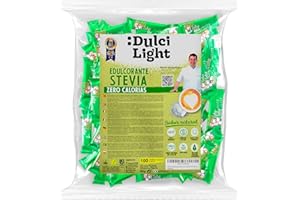DULCI LIGHT DULCE Y FAVORABLE Dulcilight Édulcorant Stevia Zero Calorie 100 Buchettes 1gr = 10gr de Sucre | Substitut de Sucre Stevia Granulée avec Fibres Végétales 100% Saveur Naturel | Non OGM Keto Sans Gluten Végétalien