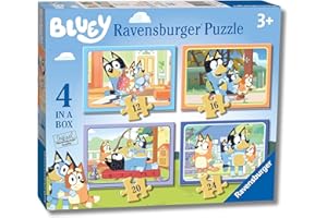 Ravensburger - Puzzle: Bluey, Puzzles Niños 3 Años o Más, Rompecabezas, 4 Puzzles de 10, 12, 14 y 16 Piezas, Regalos Niños 3 Años, 70x50cm