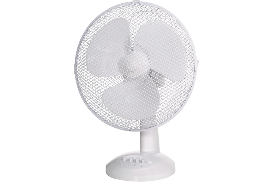 Russell Hobbs 12" Inch, Lightweight, Portable Desk Fan, 3 Speeds, Wide-Angled Oscillation, Powerful Airflow, Quiet Operation, Perfect for Bedroom or Office, White - RHPDF1221