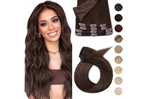 25cm Silk-co Extensiones de Clip de Pelo Natural 8 Piezas 18 Clips Hair Extension Peluca Postiza [4# Marrón Medio] Cabello Humano 100% Remy Human Hair -75g