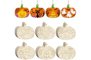 COCHIE 36 st halloween trä gör-det-själv pumpa hantverk kit tomma pumpa ornament hantverkskit oavslutade målningsbara skivor halloween hängande dekorationer för barn klassrum aktiviteter konstprojekt