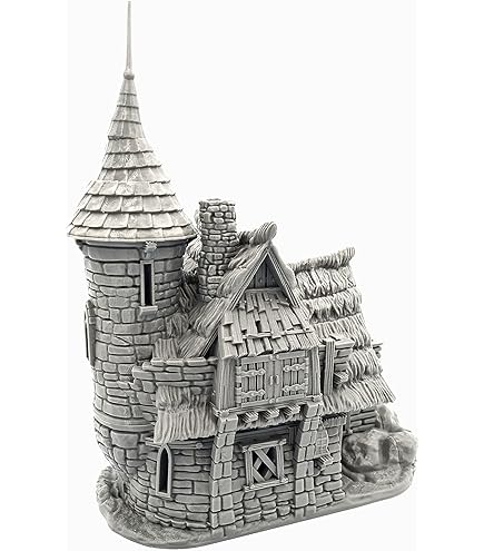 Q P Quality Printing 3D QP3D – Maison Médiévale Ruinée – Paysage De Terrain De Construction Fantastique Pour Table Et RPG 28-32 Mm Figurines Accessoires De Jeu De Guerre DND D&D