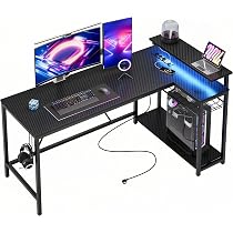 Scrivania A L Yoobure Con Pannello Forato E Luci LED – Reversibile, Con Cassetti, Prese E Porte USB, Supporto Monitor – 140x110x140 Cm, Da Gaming E Ufficio
