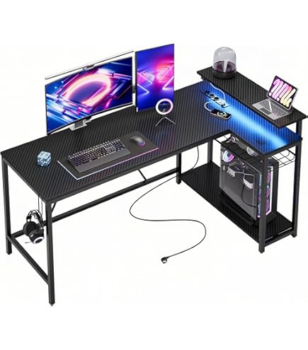 Rolanstar Bureau D'ordinateur De 117,3 Cm Avec Prises De Courant, Ports USB Et Bande LED, Bureau