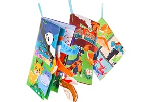 Koo-dib, stoffbuch Baby, Baby Spielzeug 6 Monaten fühlbuch Baby, babybuch, knisterbuch Baby, Quiet Book AB 1 Jahr, babyspielzeug 0-6 Monate 3D-Tiere, 3PC Dinosaurierschwänze mit Tonpapier innen