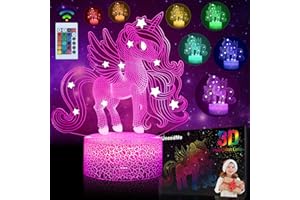 UNEEDME Unicorn Night Light for Kids, Unicorn Gifts for Girls Toys for Kids Age 3 4 5 6 7 8 9+ Years Old, 3D Light lamp 16 Colors Change with Touch Switch Remote Control Birthday Gifts Ideas for Children