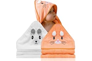 BABYBRIDGE 2 Unidades Toalla Bebe - Regalo Recien Nacido niño - Toallas Bebe con Capucha de Animales 0-3 años - Albornoz baño - Capa de baño - Regalos para Bebes recién Nacidos - (Blanco/Salmon)