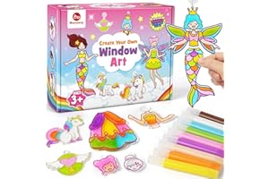 Mocoosy Window Art Princess Unicorn Suncatcher Kit, DIY Suncatcher Art Craft Kits for Kids 5-12, Stained Glass Painting Set, Girls Birthday Presents, Christmas Gifts for 5 6 7 8 9 Year Old Girls Toys