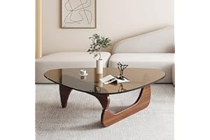 PRITIY stolik kawowy, okrągły stół, stół do salonu z blatem ze szkła hartowanego, łatwy montaż, rama z litego drewna, nowoczesny styl (orzech brązowy, 114 cm)