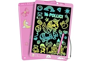 16 Pollici Tavoletta Grafica LCD Scrittura per Bambini, Electight Tavoletta Grafica Lavagna Portatile da Disegno con Penna, Giocattoli Educativi, per Bambini Studenti Famiglia Ufficio, Rosa