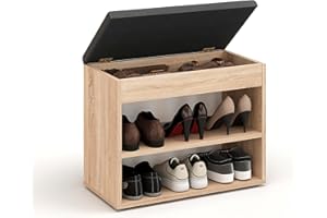 ‎KOMTO KOMTO Schuhbank mit Sitzfläche - Schuhregal Bank mit Stauraum Sonoma Eiche 60 x 48 x 32 cm Kleiner Schuhschrank mit Sitzbank Flur Bank Garderobenbank Sofia