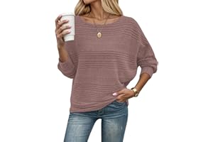 WNEEDU Maglioncino Donna Scollo a Barchetta Spalle Scoperte Maniche a Pipistrello Maglione Donna Invernale Largo Elegante Pullover
