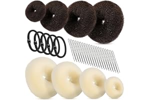 FANDAMEI 8pcs Hair Donut Bun - Dark Brown & Beige Donut Bun Maker, 5pcs Hair Bands, 20 pcs Hair Pins