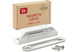 LouMaxx Magnetisk näpp extra stark – hållkraft 13 kg – set om 2 i vitt magnetlås – magnetlås – dörrmagnet – möbelmagnet – mag