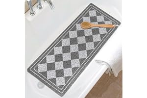 MACUNIN Shower Mat Non Slip, 40x100cm Extra Long Bath Tub Mat Non Slip Anti Mould, Loofah Bathroom Floor Mat for Inside Shower, Soft Textured Foot Massage Scrubber Mat for Elderly with Drain, Quick Dry