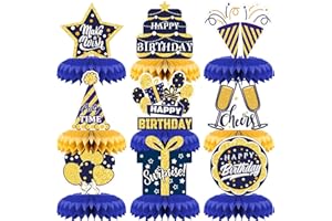 Lot de 9 pièces de centre de table d'anniversaire - 3D bleu marine et doré - Centre de table en nid d'abeille pour enfants, fête prénatale, fournitures d'anniversaire pour hommes et femmes