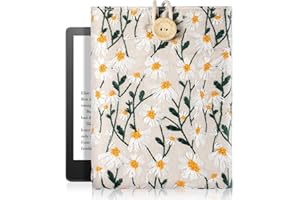 VincitoreModa Embroidered Daisy Flowers 6-7 Inch Kindle Sleeve - Compatible with Kindle Paperwhite/Basic, Paperwhite 11th 2021, Signature 6.8'' - Cotton Padded Pouch Sleeve Bag