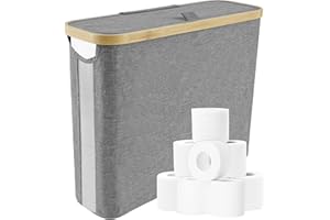 JOKAPY Cesto di carta igienica da 23,6 l, con coperchio, per riporre in piedi, capacità, 45 x 15 x 35 cm, organizer da bagno (grigio)