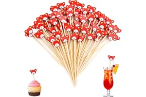 Bekeify Bastoncini da Cocktail, 200 Pezzi, in Legno, per Cocktail, 12 cm, Bastoncini di Frutta in bambù, Design con Orsetto Rosso, Decorazione per Alimenti, spiedini per panini, Snack, Bevande