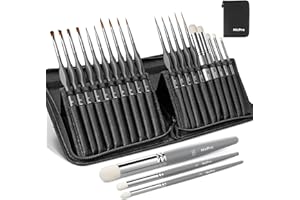 Nicpro 20 pièces Fin pinceaux Peinture Miniatures drybrush, Pinceau pour maquettes avec étui en Nylon pour Acrylique, Huile, Aquarelle, pinceaux secs pour maquettes, Miniature, numéros, Artisanat