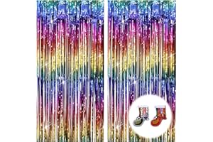 CHANRAINGYEE 2 Stück Lametta Vorhänge Farbig, Lametta Vorhang Bunt, Streifenvorhang, Regenbogen Deko, Festival Deko, Glitzer Vorhang Geburtstag, Glitzer Vorhang, Türvorhangtrennwand