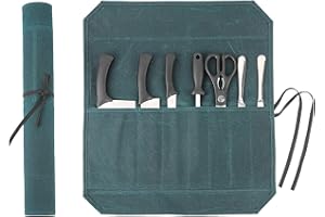 Denifiter strapazierfähiges gewachstes Segeltuch, 7 Fächer Messerrolletasche für Köche, wasserdicht und langlebig (Dunkelgrün)